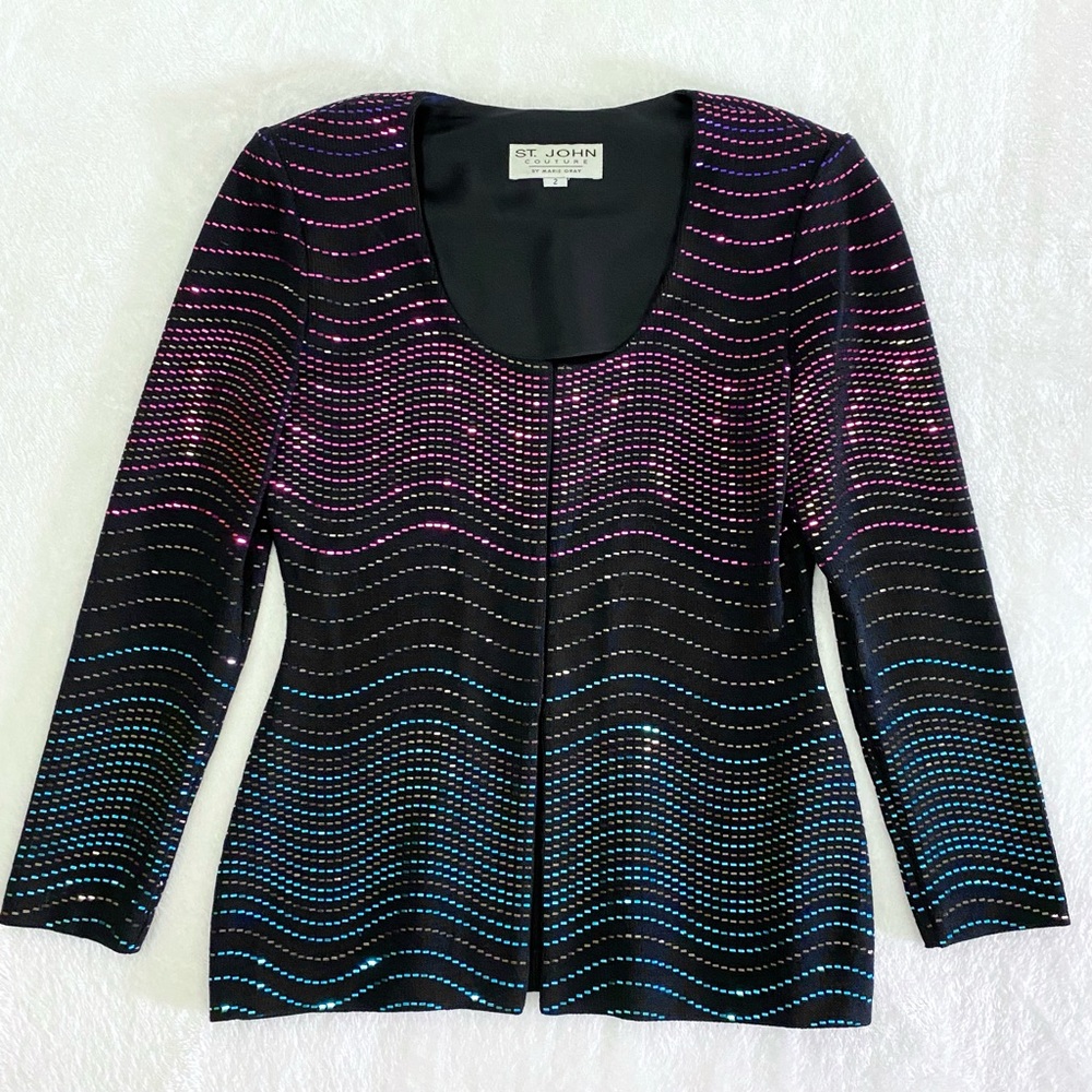 St. John Collection Marie Gray Sequin Dinner Evening Jacket / Blazer